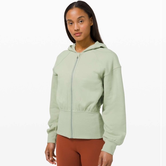 lululemon athletica Tops - Lululemon Hugged Waist Cotton Zip Hoodie in Green Fern Size 10
